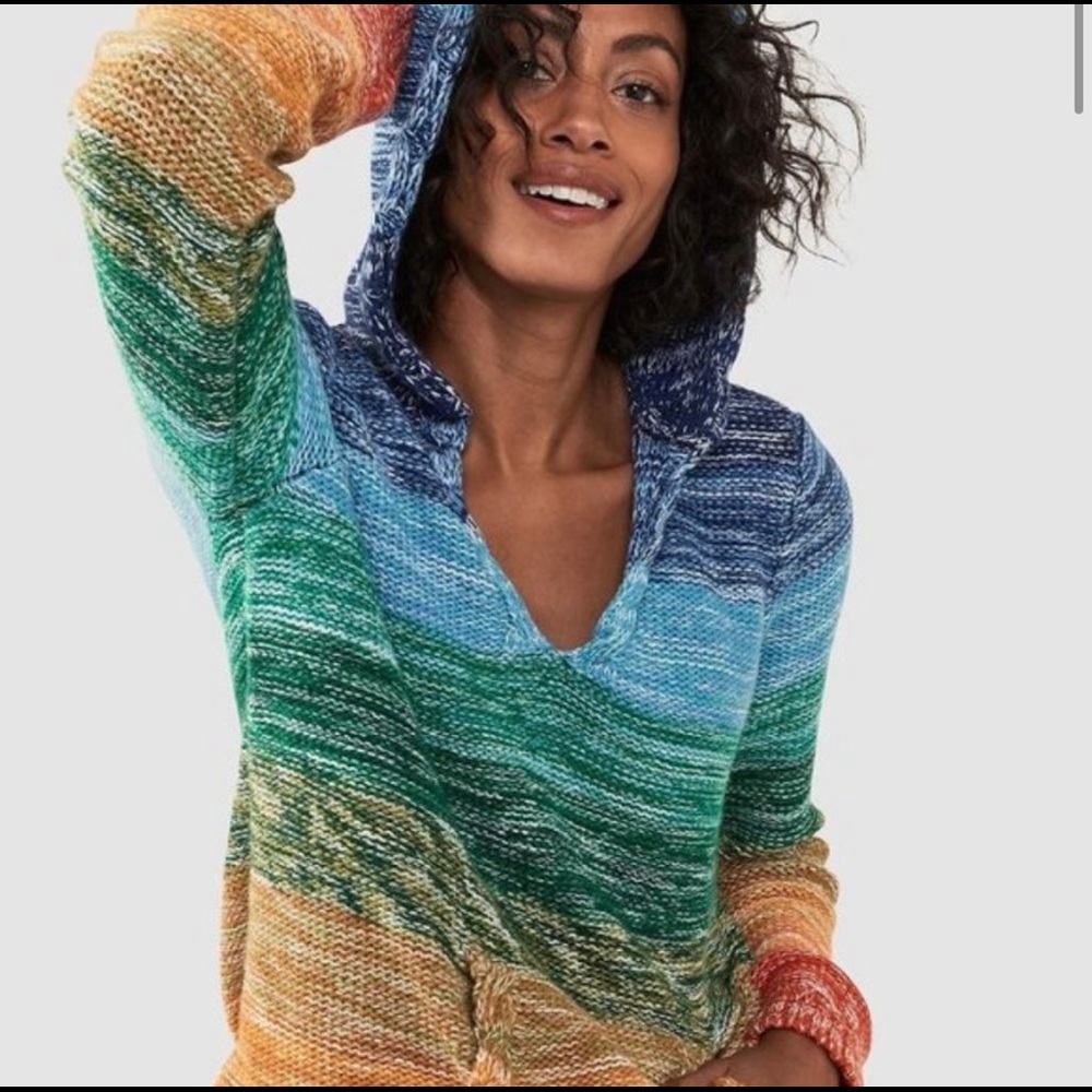 ISO **IN SEARCH OF** Faherty Rainbow Ombré Sweater Poncho
